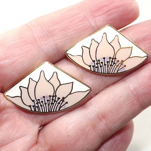 Vintage Laurel Burch Pink Flower Post Earrings, Pink & Gold Sunflowers - Picture 7 of 10